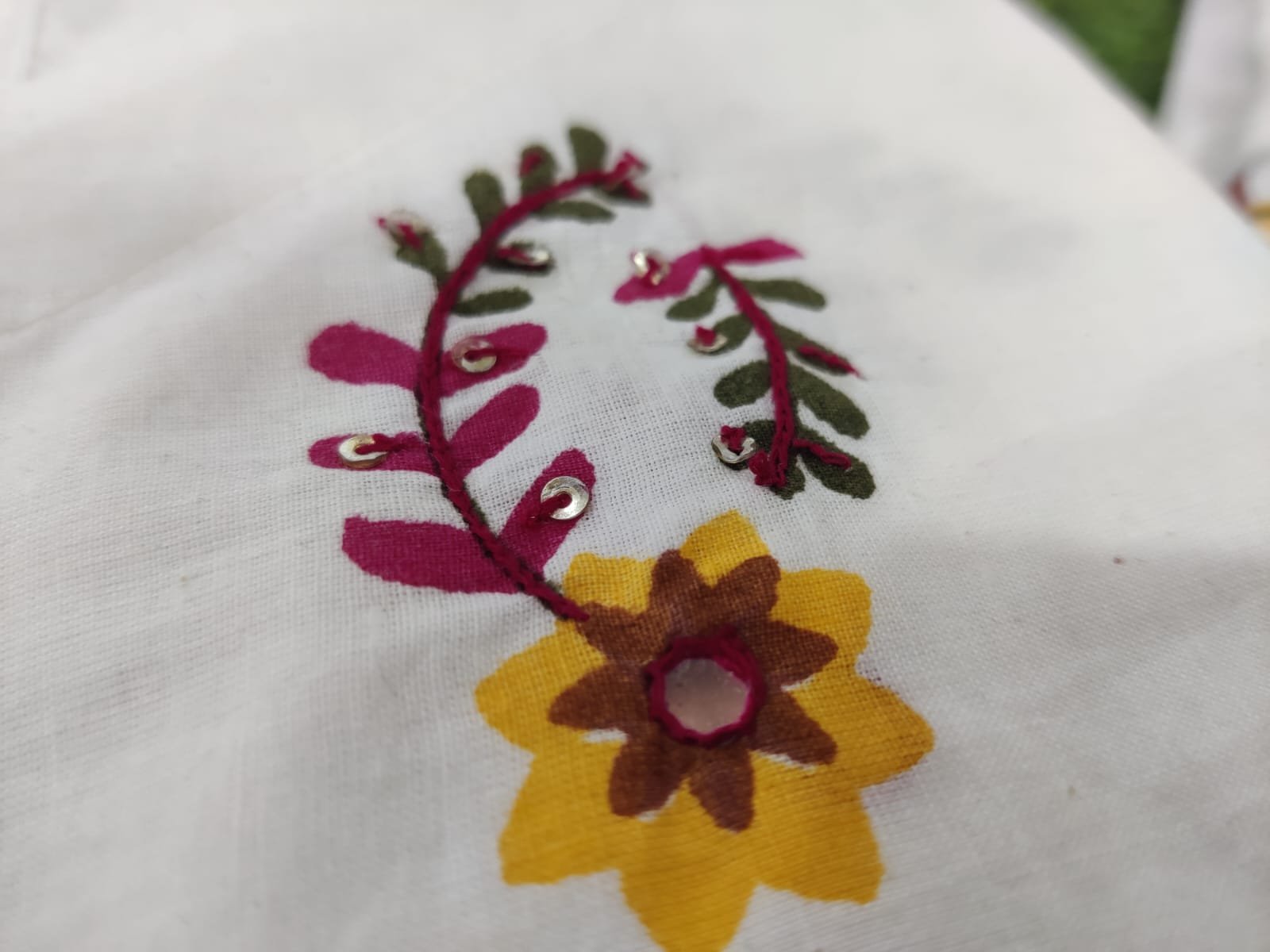 White Pure Cotton Handwork Suit Set